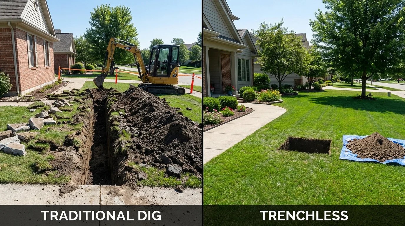 Trenchless sewer repair with minimal yard damage versus traditional excavation in Iraan, TX